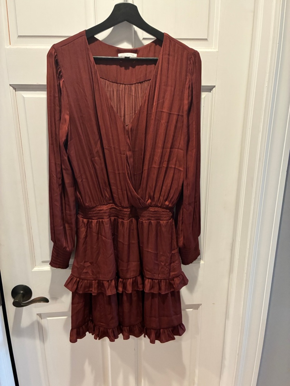 Socialite Women's M Rust Ruffle Tiered Long-Sleeve Dress